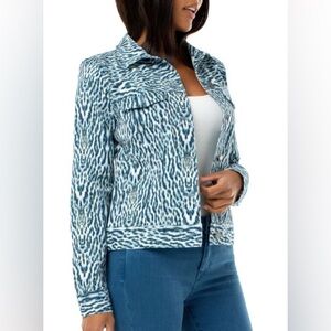 Liverpool • Denim Jean Jacket in Indigo Coast Leopard • SZ XL • $119